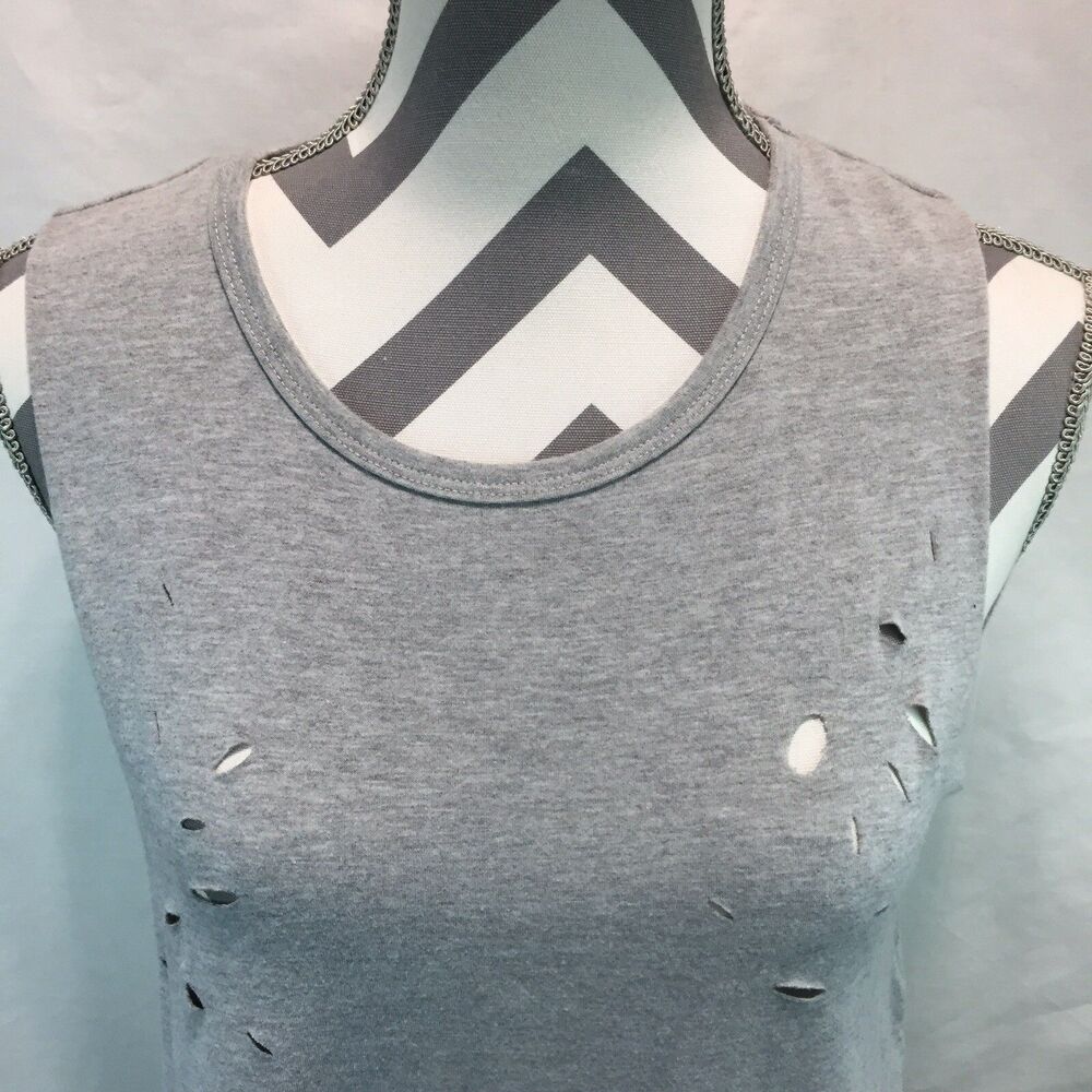 Bobeau H.I.P. Crew Knitwear Small Sleeveless Distressed Top Side Slits H2